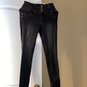 High waisted black button up jeans
